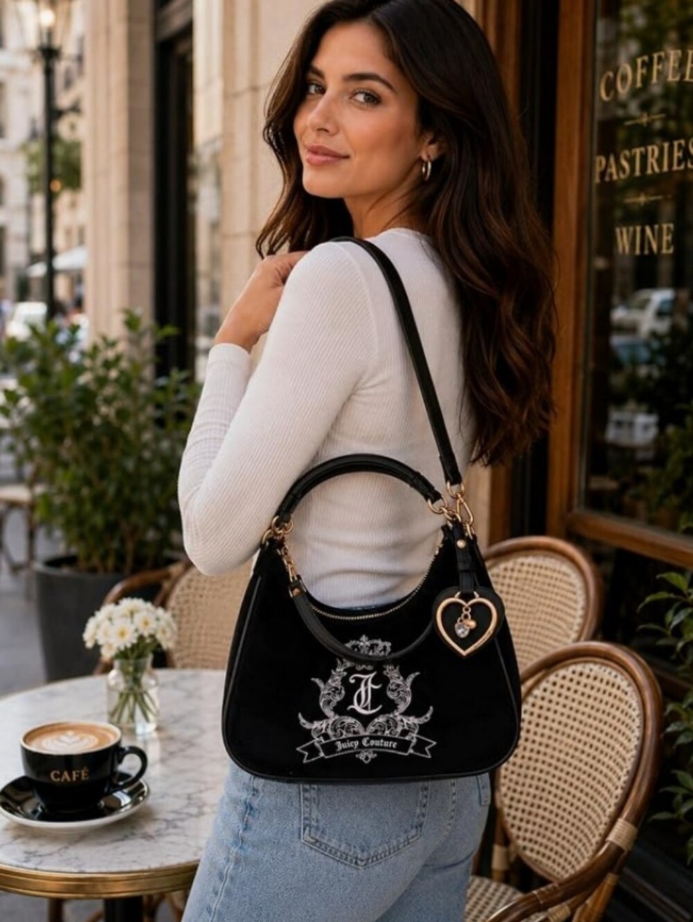 🆕️👑JUICY COUTURE Need More Juicy Shoulder/Crossbody Black Velvet Bag NWT